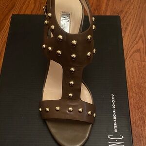 INC International Concepts Women's Dark Brown Gold Studded Sandals